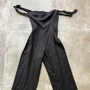 Reformation Black Linen Cropped Jumpsuit